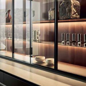 Factory Price Luxury Glass Doors Kitchen Cabinets <b>Wooden</b> Storage Modern <b>Cupboard</b> with Island and Sink - Product Image 4