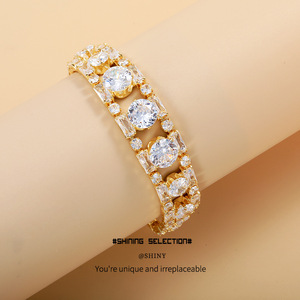 Luxury Gold Plated <b>Copper</b> Cuff <b>Bracelet</b> With Crystal Inlay For Women Party Fashion Jewelry - Product Image 1