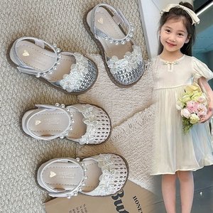 Sandalias de princesa de tejido hueco <span class=keywords><strong>para</strong></span> niñas 2026, sandalias de verano <span class=keywords><strong>con</strong></span> lazo de perlas, zapatos antideslizantes <span class=keywords><strong>para</strong></span> bebé - Product Image 1