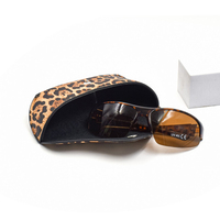 Étui à lunettes en cuir imprimé léopard marron à fermeture à pression