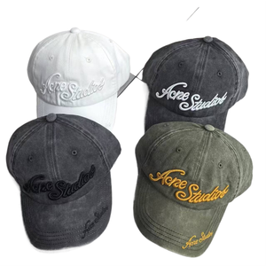 Gorra de béisbol estilo americano oscuro, resistente, con letras 3D, para hombre, visera suave, acabado lavado y desgastado, estilo hip-hop urbano. - Product Image 1