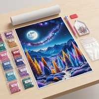 Kit de Peinture Diamant DIY sur Tissu - Motifs Rêves, Lune, Nuit, Montagnes, Arbres, Paysages - Art Mural Moderne Imprimé à Diamants Ronds pour Adultes