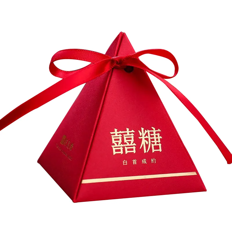 Caja de regalo china con pirámide Triangular, Cajas de caramelos para invitados, decoración de boda