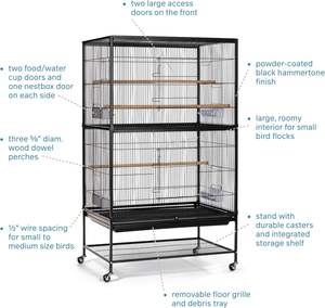 Prevue Pet Products Cage de vol en fer forgé à motif solide avec support 31 pouces par 20-1/2 pouces par 53 pouces Cage à oiseaux en métal noir - Product Image 4