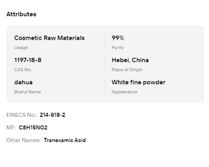 Poudre d'acide tranexamique (TXA) à 99 %, CAS 1197-18-8, matière première cosmétique pour éclaircir la peau et éliminer les taches. - Product Image 6