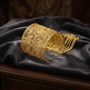 กำไลข้อมือผู้หญิงลายคลื่นศาสนาคลาสสิกประดับมุกเพชรชุบทองอย่างละเอียดอ่อน พร้อมสายโซ่เส้นเล็ก เหมาะสำหรับเป็นของขวัญ - Product Image 3