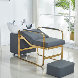 Chaise de shampooing noire de style moderne pour salon de beauté et salon de coiffure avec lavabo de massage et de lavage - Product Image 2