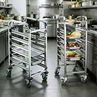 Chariot de service mobile de luxe en acier inoxydable poli pour cuisine d'hôtel, chariot à plateaux GN avec roues pour boulangerie