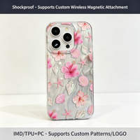 Coque TPU scintillante motif étoiles de mer et coquillages d'hibiscus rose estival, Housse souple antichoc pour iPhone 17 16 15 14 13 Pro Max