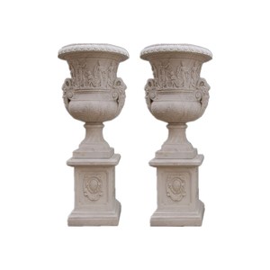Vasi per Fiori in Marmo Bianco Intagliati a Mano in Stile Europeo, Decorazioni da <span class=keywords><strong>Giardino</strong></span> Tradizionali, Ecologiche e Durevoli <span class=keywords><strong>con</strong></span> Statue e Fioriere - Product Image 1