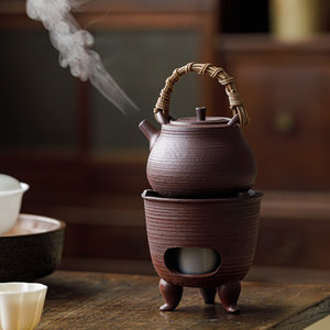 Ensemble chauffe-thé en poterie rustique Guanlan avec poignée, réchaud à alcool rétro chinois, portable pour le camping en extérieur - Product Image 2