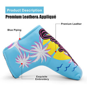 Latest Design Golf Blade Putter Headcover Embroidery Blue Coconut Tree Premium Magnetic Putter Golf <b>Head</b> <b>Covers</b> - Product Image 2