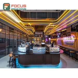 Commercial Coffee Display Cabinet Illuminated Merchandise <b>Shelf</b> <b>Walnut</b> Cafe Display Cabinet - Product Image 4