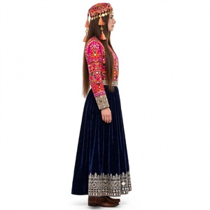 Latest Collection Afghani Kuchi <b>Vintage</b> Velvet <b>Dress</b> <b>Women</b> Embroidered Geometric Long Sleeve Floor Length A Line Bohemian Gown - Product Image 2