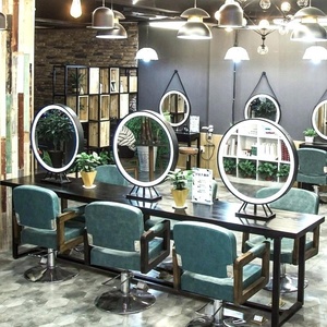 Muebles de Peluquería de Estilo Moderno 2026, Estación de <span class=keywords><strong>Espejo</strong></span> Redonda <span class=keywords><strong>con</strong></span> Luz <span class=keywords><strong>LED</strong></span> y Mesa - Product Image 2