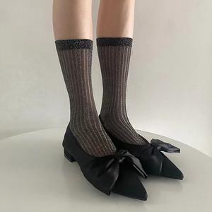 2025 nouveau printemps été noir gris bleu rose vert kaki mince côtelé <span class=keywords><strong>Semi</strong></span> Transparent brillant paillettes miroitant équipage Y2K dames chaussettes - Product Image 5