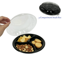 JS-S013A Petit récipient en plastique doré pour fruits mélangés, noix, raisins secs, boîte d'emballage en plastique à 3 compartiments avec couvercle transparent divisé
