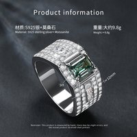 Bague en argent sterling S925 avec incrustation de diamants complets, taille émeraude, moissanite verte de 2 carats, pour homme, bague de fiançailles, alliance