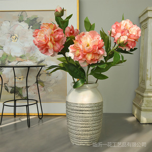 Yihua Floral Art <b>Artificial</b> <b>Peonies</b> Silk Flowers Red White Indoor Home Decor Vase Arrangement - Product Image 2