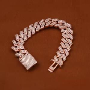 Moissanite Rose Gold Cuban Link Bracelet 925 Sterling Silver Plated Brilliant Cut Trendy Hip Hop Style Everyday Gift Jewelry - Product Image 1