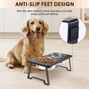 Yükseltilmiş ahşap köpek maması ve 2 paslanmaz çelik kase ile su kasesi standı köpekler için sürdürülebilir <span class=keywords><strong>Pet</strong></span> besleme çözümü - Product Image 4