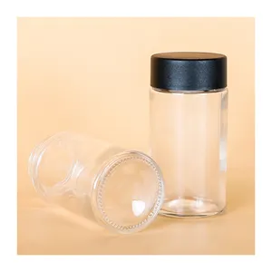ブラックマットまたはスムーススクリューリッド付きキャニスターボトル用鉛フリーストレートスライドクリアラウンドガラス瓶60ml 90ml