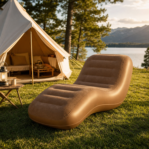 Modern S Shape Flocked Inflatable Lounge <b>Sofa</b> Chair Foldable Single <b>Sleeper</b> for Outdoor Rest and Camping - Product Image 6