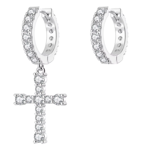 KRKC&CO 925 <b>Silver</b> Christian <b>Cross</b> Pendant <b>Earrings</b> with Princess Cut Zircon Hip Hop Style Women's Religious Jewelry - Product Image 1