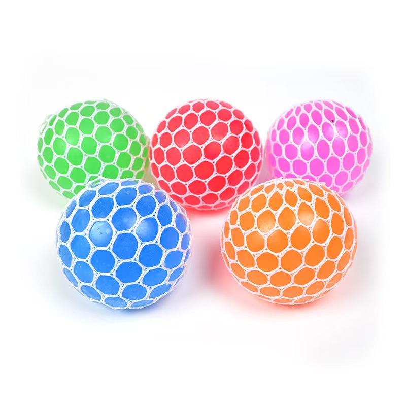 Kids Anti-Stress Fidget Toy Hand Bead Stress Ball Rubber Squeeze Mesh Glitter Grape Ball Sensory Squishy Squeeze Toys for Girls