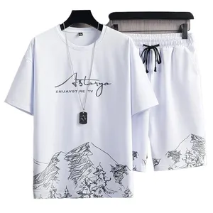 カスタム卸売高品質スポーツウェアファッションショーツスリーブメンズサマーショーツセットカジュアルグラフィックホワイトy2k Tシャツセット