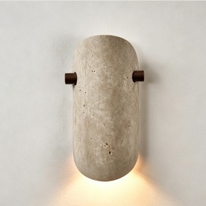 Lámpara de Pared Estilo Japonés Wabi Sabi, Aplique de Travertino Amarillo para Dormitorio, Pasillo o Entrada - Product Image 1