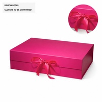Boîte cadeau magnétique pliable fuchsia avec nœud en ruban de satin, logo personnalisé, boîte rigide pour vêtements, emballage cadeau