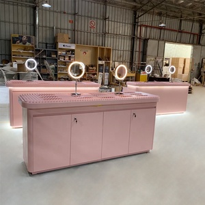 Cosmetics Store Design Custom LED Lighting Pink Series <b>Display</b> Cabinets Commercial Makeup <b>Display</b> <b>Table</b> - Product Image 4