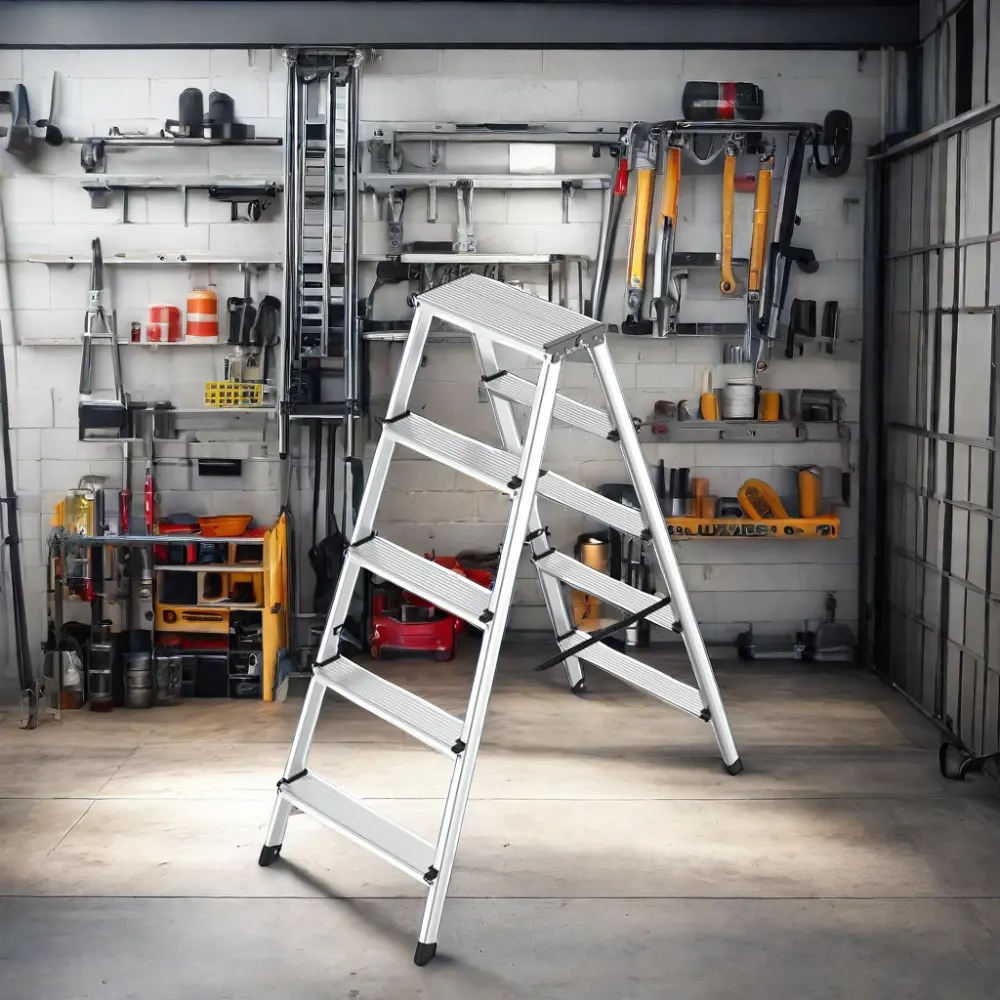 Tangga aluminium sisi ganda EN131/EN14183, tangga bisa dilipat 2-6 langkah, tangga tangga mudah dilipat