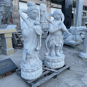 รูปปั้นหินจีนแกะสลักด้วยมือ จินถงหยูเอ็นวี เด็กชายและเด็กหญิง ผู้ร่วมงานของนางฟ้า เด็กชายทองคำ และสาวงามหยก รูปปั้นของศาสนาเต๋า - Product Image 2