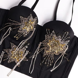 Women's Breathable <b>Sexy</b> Lace Short <b>Crop</b> Tank <b>Tops</b> with Beaded Tassel Detail Anti-shrink-Custom OEM Service - Product Image 5