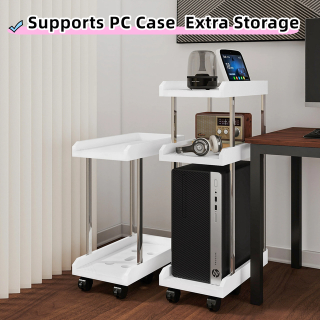 Detachable PC Host Bracket with Heat Dissipation Holes & Swivel Casters for Home Office Gaming