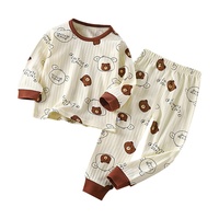 Vente en gros d'usine/OEM – Ensemble de sous-vêtements côtelés en coton doux pour enfants, style automne, pyjama unisexe pour bébés garçons et filles, vêtements d'intérieur