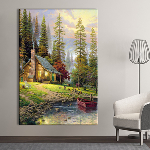 Pintura <span class=keywords><strong>de</strong></span> paisaje <span class=keywords><strong>de</strong></span> estilo chino <span class=keywords><strong>de</strong></span> alta calidad, estilo moderno y sencillo, pinturas al óleo <span class=keywords><strong>de</strong></span> paisaje <span class=keywords><strong>de</strong></span> pueblo grande - Product Image 4