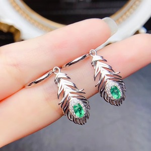 ต่างหูมรกตเม็ด925สีเงินอัญมณีสีเขียวหรูหราสำหรับงานแต่งงานของผู้หญิง - Product Image 4