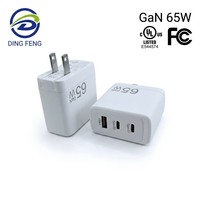Chargeur mobile GaN 65W PD avec prise pliable 3 ports 2C1A, chargeur de voyage certifié US UL FCC Canada CUL, adaptateur secteur à charge rapide