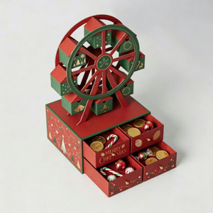 Calendrier de l'Avent Roue Ferris de Noël 24 Jours, Boîte à Tiroirs Rouge et Vert en Carton, Cadeau Fait Main, Rangement Décoratif - Product Image 5