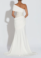 Robe de soirée longue sirène blanche haut de gamme SB3946, style léger et luxueux, asymétrique à une épaule, ornée de paillettes, en polyester élastique