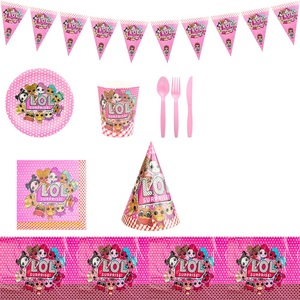 Ensemble de fournitures de fête de dessin animé pour enfants, kit de décorations de fête d'anniversaire pour enfants, pack de fête à thème avec motif de poupée - Product Image 1