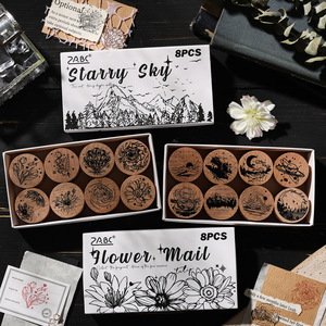 Set di 8 Timbri in Legno Vintage a Tema Cielo Stellato e Fiori, <span class=keywords><strong>2</strong></span> Stili, per Scrapbooking Fai-da-Te, Decorazione di Diari e Artigianato - Product Image 1