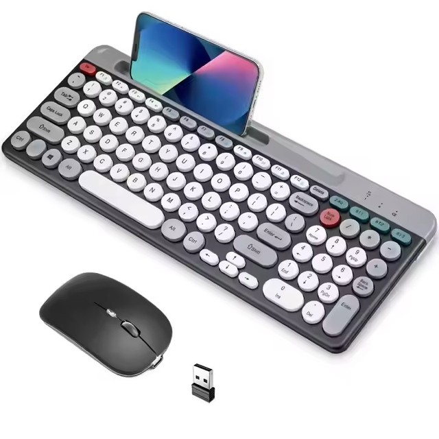 New ZYG-806 Wireless Dual Mode Rechargeable Keyboard and Mouse Set Punk Retro Round Business Office Computer Keyboards