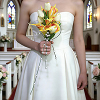 Buket Pengantin & Pengiring Pengantin Elegan Grosir, Bunga Pernikahan Buatan Mewah Calla Lily Tulip Putih