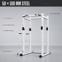 Rack de Squat Multifonctionnel et Cage de Musculation pour Salle de Sport à Domicile, Garage ou Studio de Fitness avec Barre de Traction, Station de Dips et Fixation Landmine