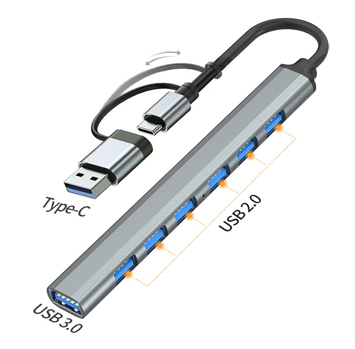 7 En 2 hub USB gris