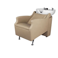 Fauteuil de lavage moderne réglable en cuir PU avec fonction massage, lavabo en céramique blanc, pour salon de coiffure professionnel et spa de beauté
